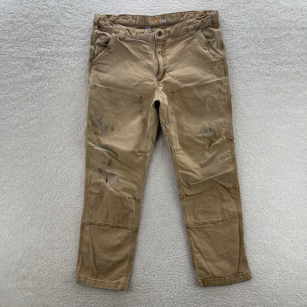 Carhartt Pants Mens 36x30* Beige Double Knee Relaxed Fit Canvas WorkwearvGrunge